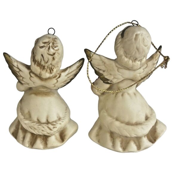 6 Homco Angel Tree Ornaments Complete Set Bisque Porcelain Made in Taiwan VTG - Picture 7 of 10